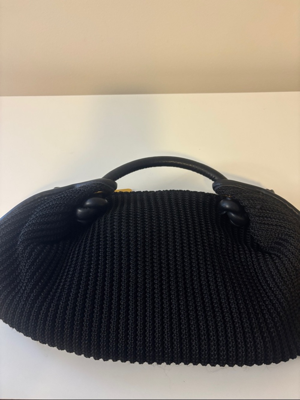 Black Knit Top-Handle Hobo Bag